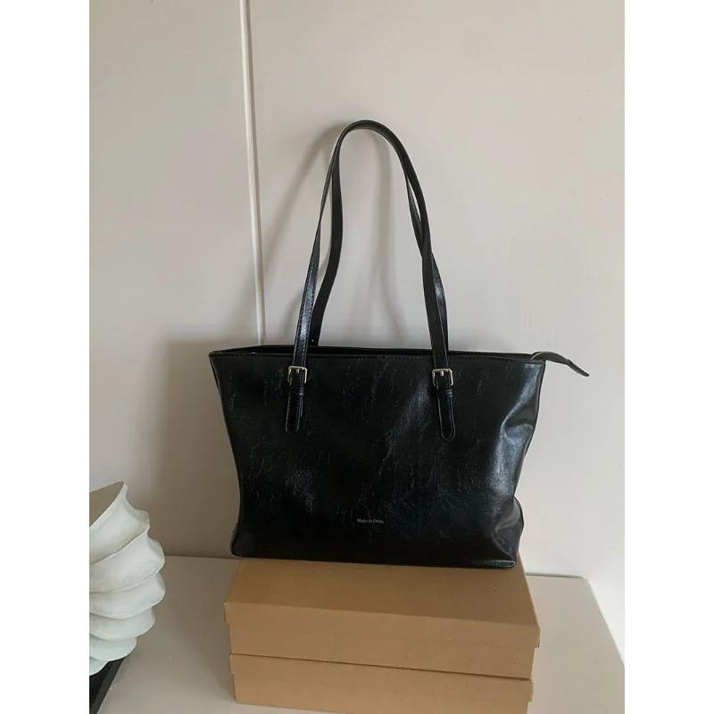 Casual Large Capacity Tote Bag For Women Simple Solid Commuting Shoulder Bag Quality PU Leather Designer Luxury Handbags