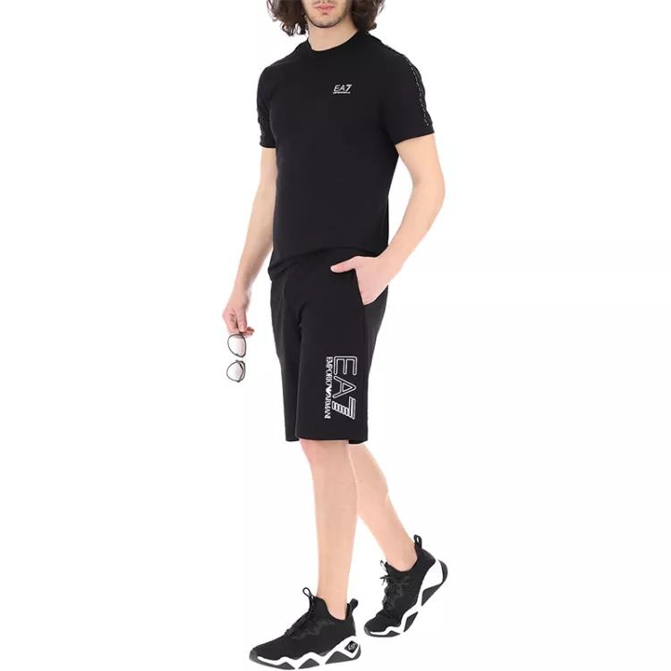 Emporio Armani EA7 SS22 Logo Print Elastic Waist Mid Rise Casual Shorts Men Shorts Black 3LPS73-PJ05Z-1200