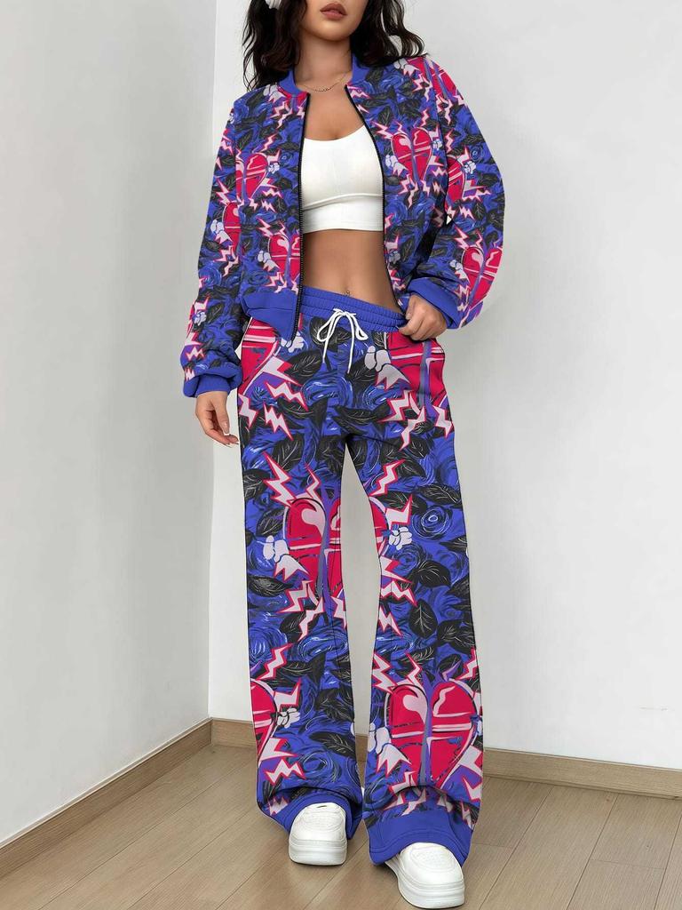 Small Fresh Flowers Autumn and Winter New European and American Women's Clothing Fruit Printing Set Women