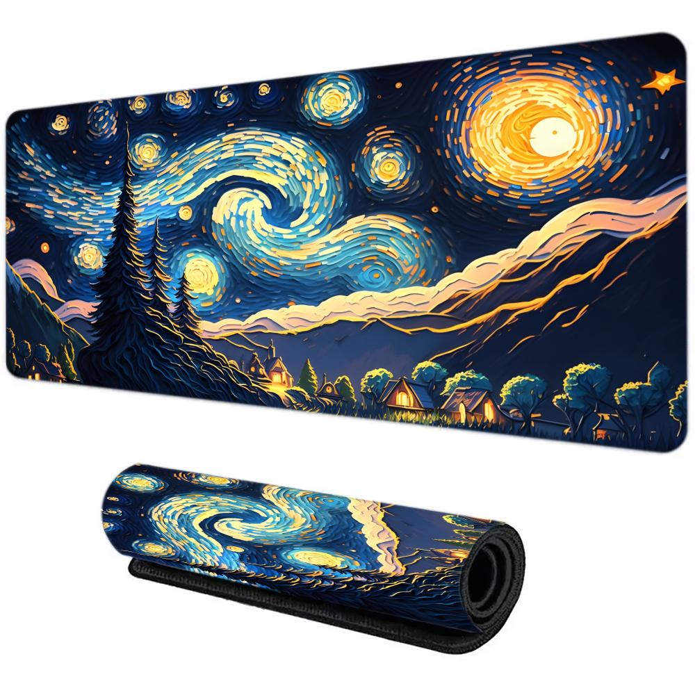 Large Gaming Mouse Pad Starry Night Mountain Forest Landscape Desk Mat Nonslip Rubber Keyboard Mat For Pc Laptop Office Game