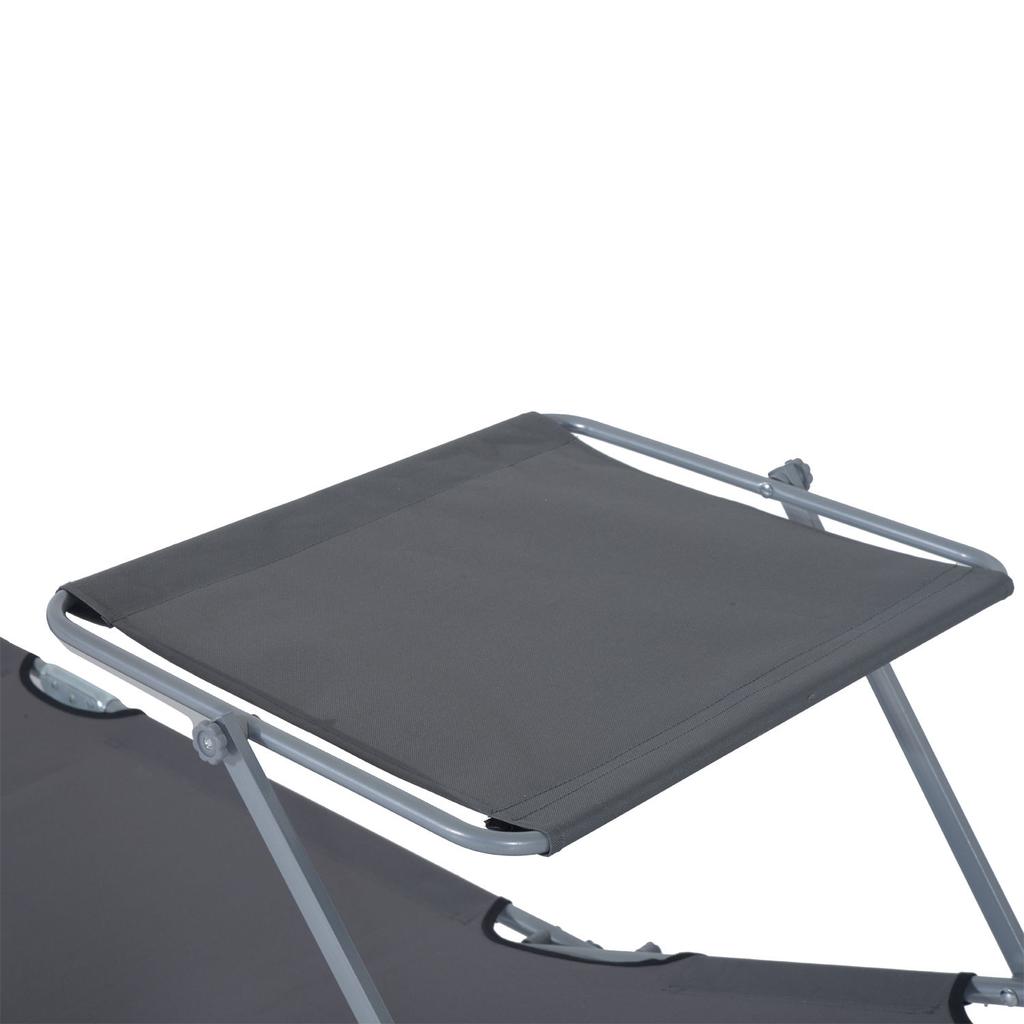Folding Sun Lounger Garden Lounger, Sunshade, 4-position Adjustable Backrest, up to 120 kg, Grey