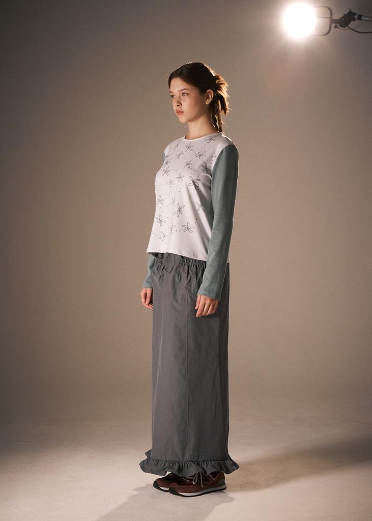 Pibeuseupibeuseu Handwriting Flower Long Sleeve Top / Green