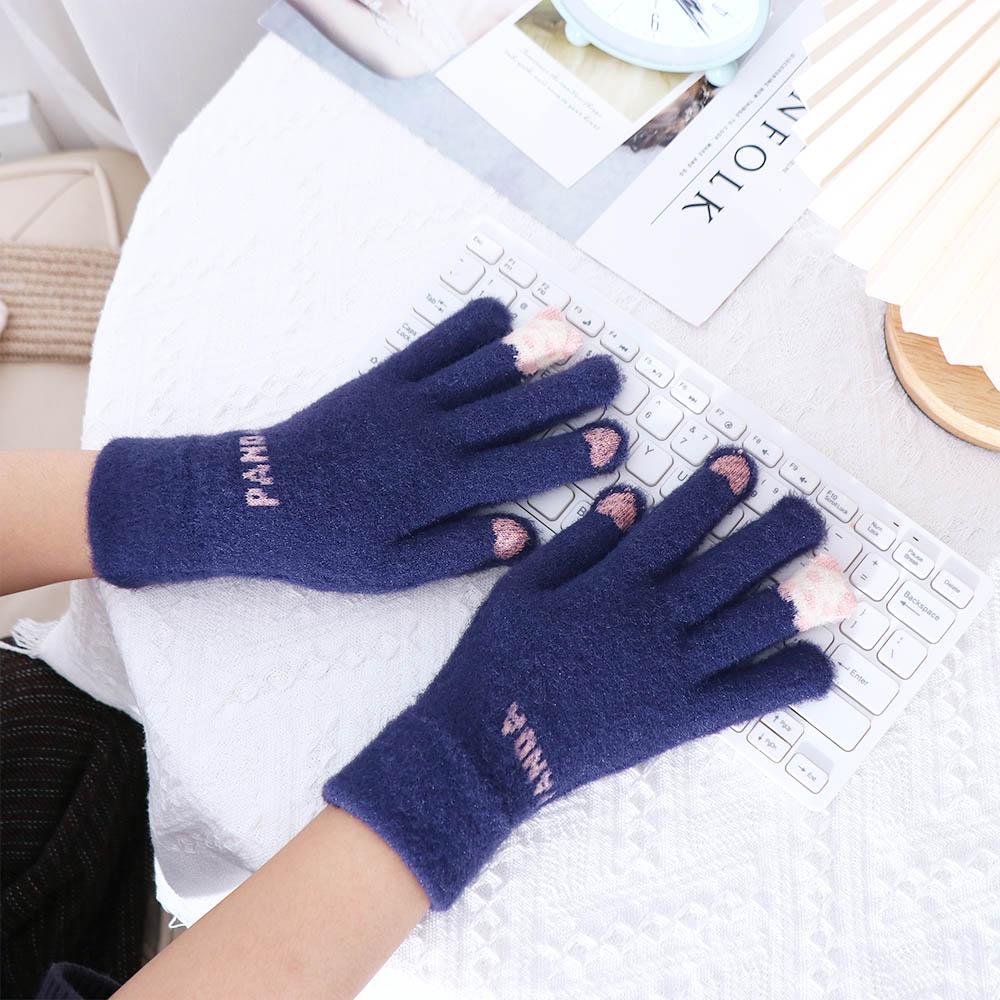 Simple Letter Knitted Elastic Panda Female Gloves Driving Gloves  Gloves Wool Mittens