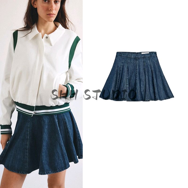 Spring New Women's Clothing Sweet Style Casual Easiest for Match Cotton Stitching Decoration Denim Mini Skirt 5252090