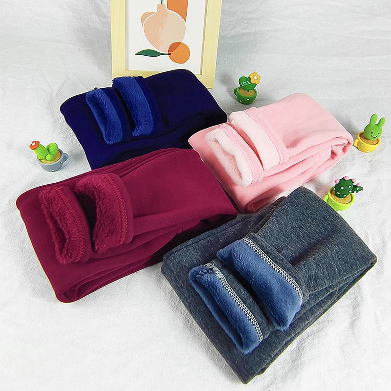 Children's Leggings Autumn Winter Solid Color Cotton Plus Velvet Warm Thick Trousers for Girls