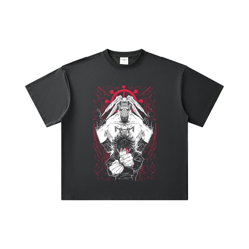 260 GSM Double Yarn 32 Count 100% Cotton Jujutsu Kaisen V18 Mahoraga Print Unisex Heavy Cotton T Shirt
