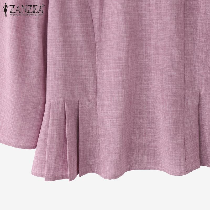 ZANZEA Women Casual Stand Collar 3/4 Sleeve Retro Blouse