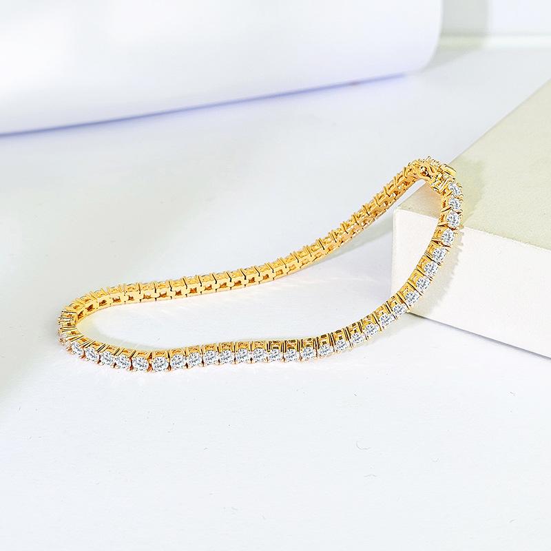 European and American 2mm Zircon Bracelet Single Row Full Diamond Hip Hop Tennis Chain 18K Copper Plated Real Gold Jewelry
