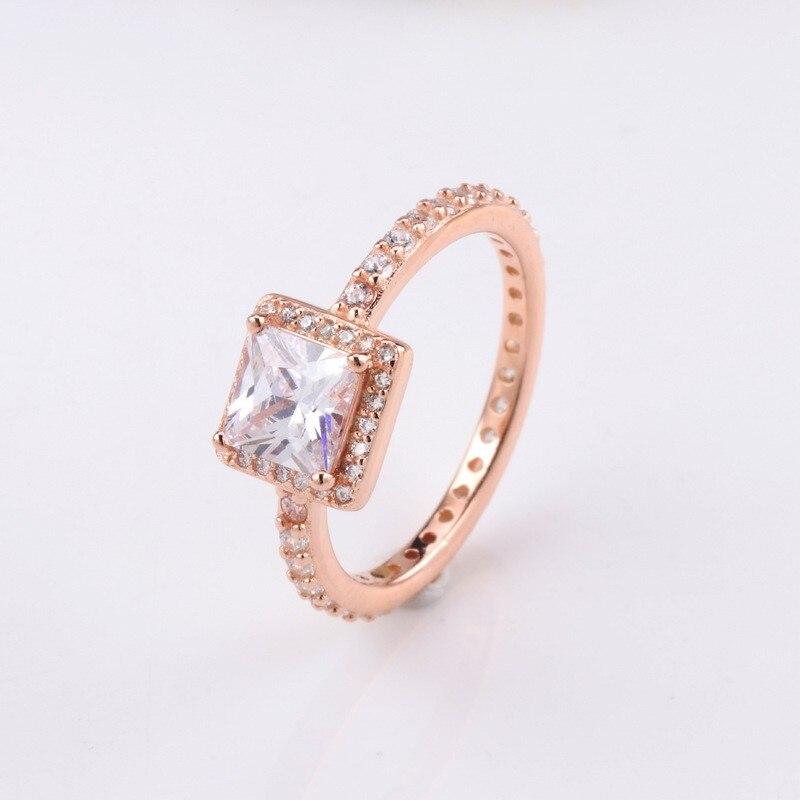 925 Sterling Silver Pan Ring Creative Personalized Square With Crystal Cz Ring For Women Wedding Party Fashion Jewelry