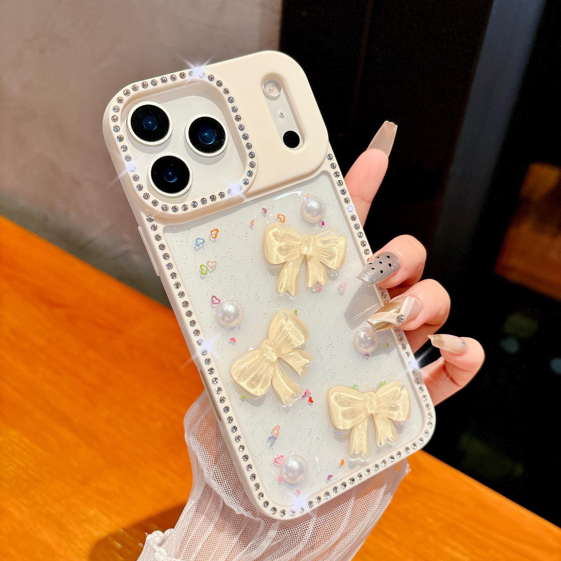 Apple Glitter Epoxy Phone Case with Bow for iPhone Models 15, 16 Pro Max, and 17 Air iPhone 17 Pro