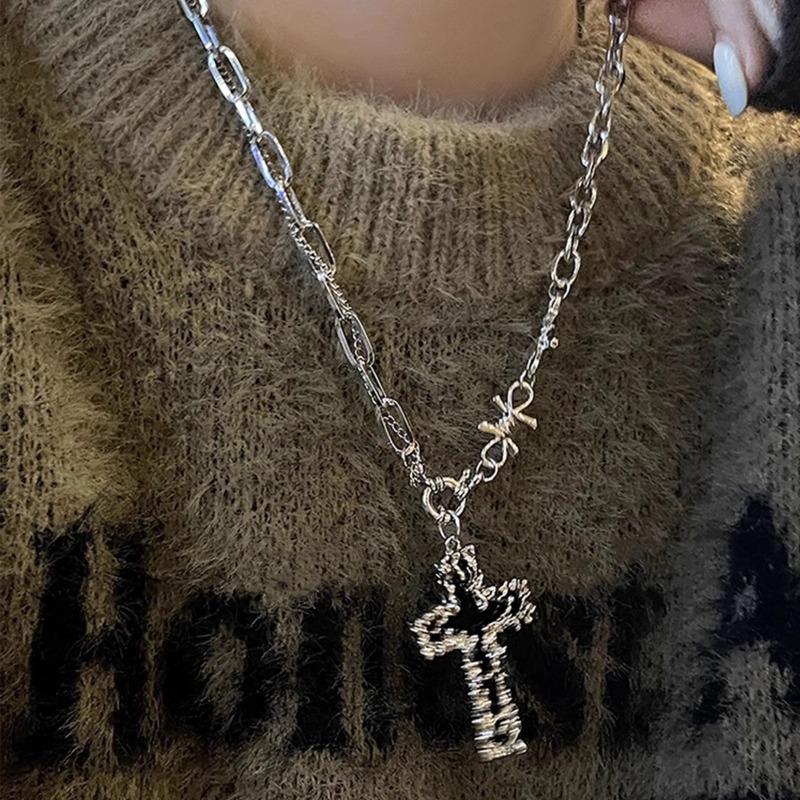 Punk hiphop cross necklace women's long hip hop sweater chain accessories men's trend fashion collarbone chain
