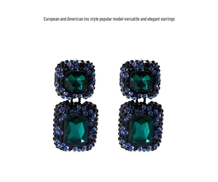 Chic European-American Square Gemstone Stud Earrings: Bold Fashion Jewelry