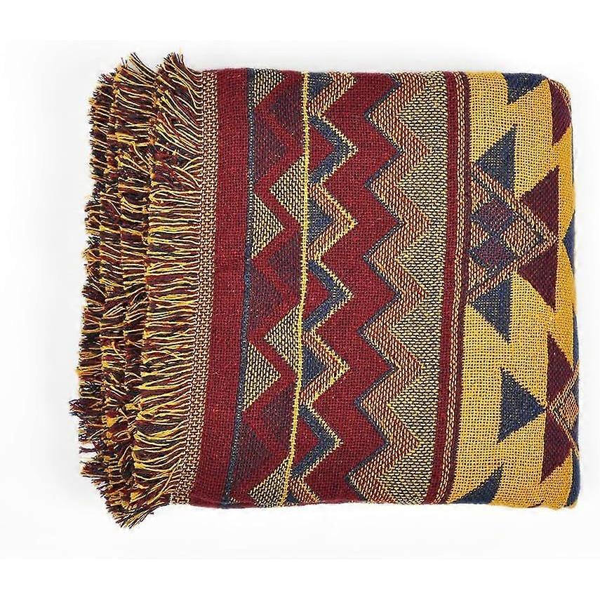 Large Plaid Blanket Cotton Knitted Jacquard Bohemian Soft Washable for Sofa Armchair Bedroom (130 * 180CM, Geometric)