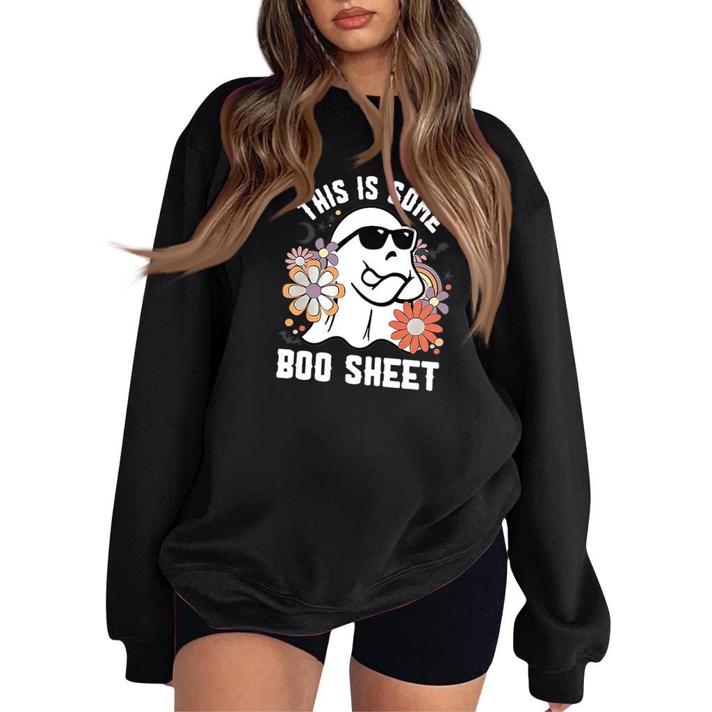 Damska Moda Bluza z Kapturem z Okrągłym Dekoltem i Długim Rękawem Halloween Bluza z Małym Nadrukiem