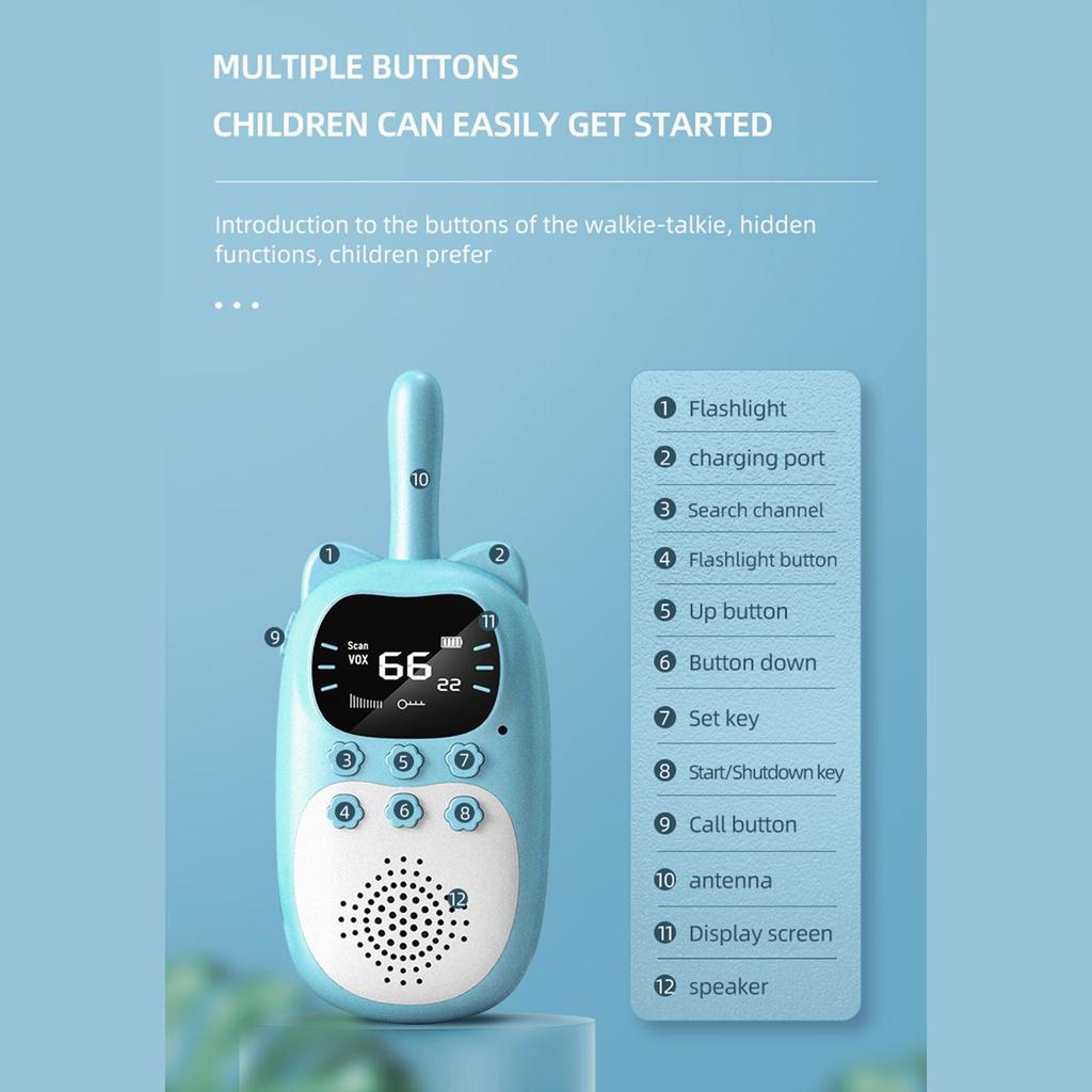 2-pack Barn Walkie Talkies 22 Kanaler Tvåvägsradio 3 KM Räckvidd Handhållen Original