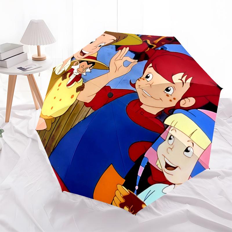 Ombrello da Viaggio a Tema Pippi Calzelunghe - 8 Stecche, Apertura e Chiusura Automatiche, Design Pieghevole Portatile, Ombrello Compatto ed Elegante Adatto