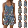 Women's Summer Casual Two Piece Set Floral Print Sleeveless Tank Top with Square Neck and Drawstring Waist Shorts with Pockets