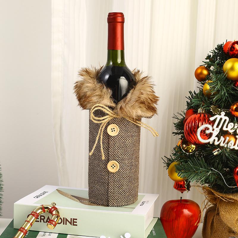 European & American Christmas Wine Bottle Cover with Bow Knot and Burlap Fur Collar