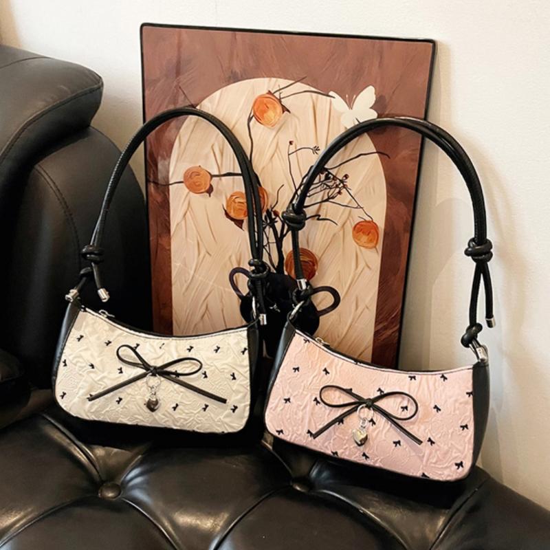 1Pcs New Fashionable And Versatile Texture Light Luxury Single Shoulder Small Square Bags Y2K Pink Bow Armpit Bag For Women
