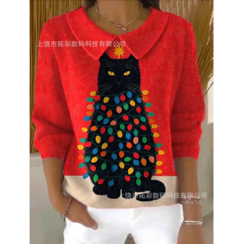 Womens Oversized Long Sleeve Crewneck Sweatshirt 2025 Fall Casual Pullover With 3D Print Acrylic Fabric
