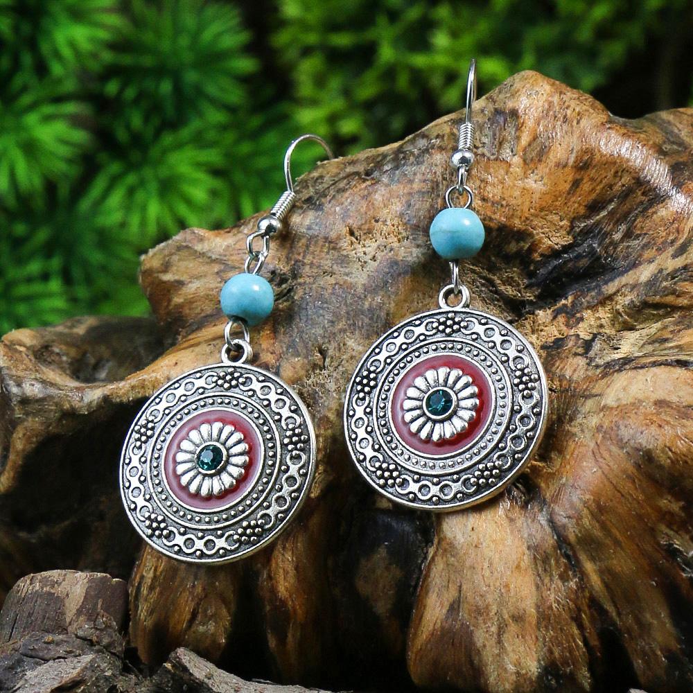 Nouvelles Boucles d'Oreilles Bohémiennes en Alliage Goutte Ronde Huile Multicolore Zircons Tournesol Ornement Distinctif Cadeaux Fête