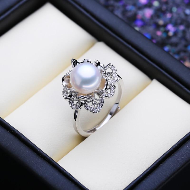 FENASY Natural Freshwater Pearl Rings For Women Cubic Zirconia CZ Wedding Engagement Flower Ring