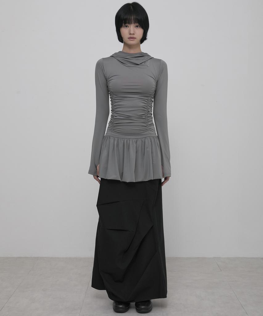 Peulleeoeob Hooded High Neck Long Dress (Fl-185_Gray)