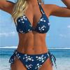 1011 New European and American Split Printing Splicing Neck Women's Split Swimsuit Bikini Suit Sexy