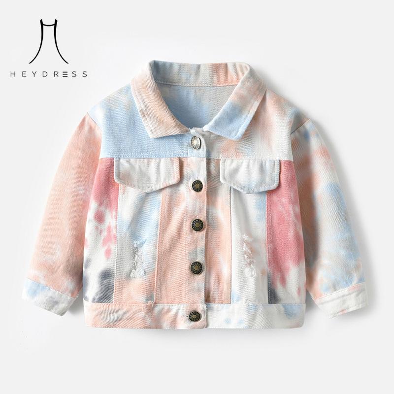 Korean-style Multi-color Tie-dye Short Denim Clothing New Children Lassel Long-sleeved Denim Jacket