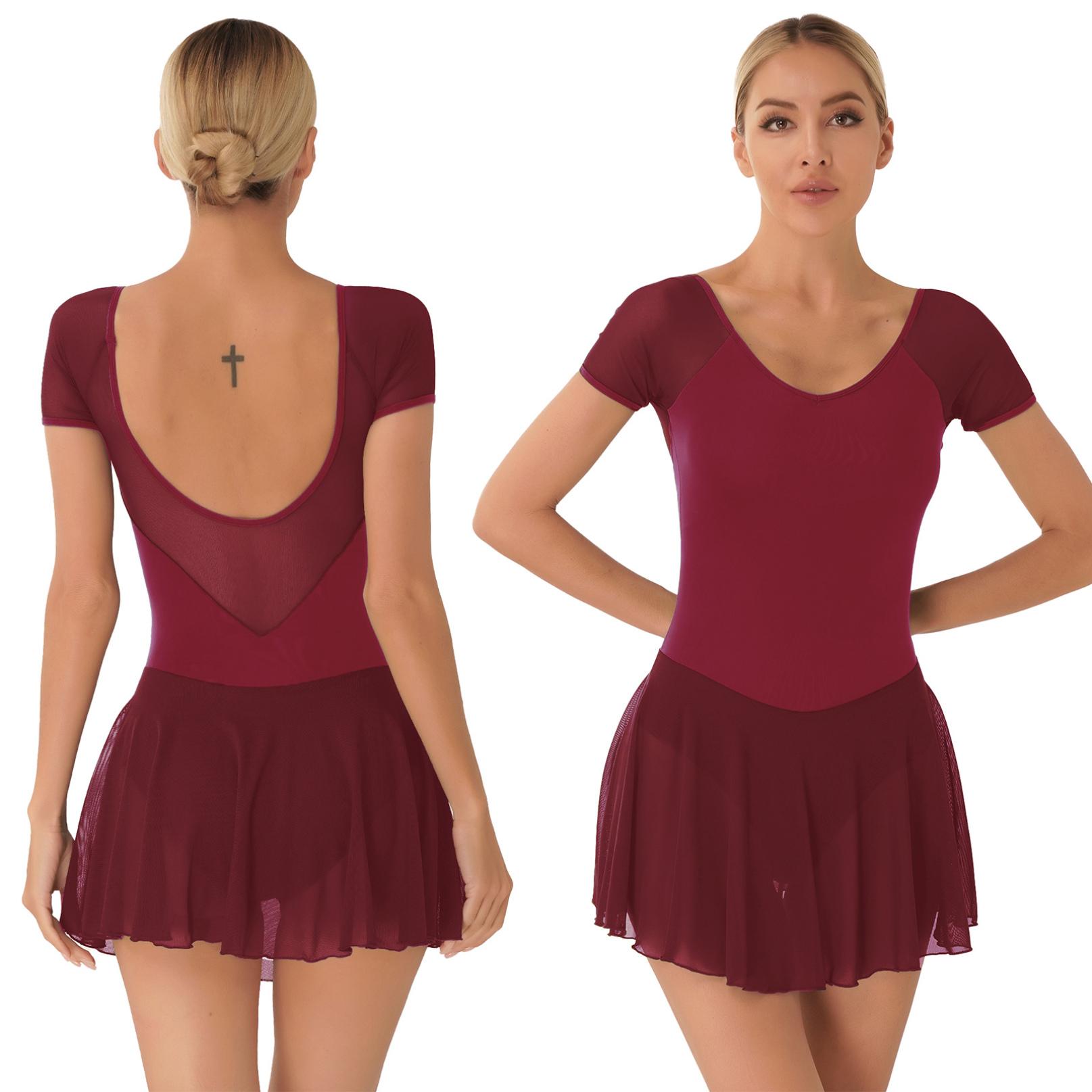

Жіноча гімнастика для дорослих, трико в спідниці, танцювальне плаття для фігурного катання, танцювальний костюм для балету, аеробіки XXL бордовий