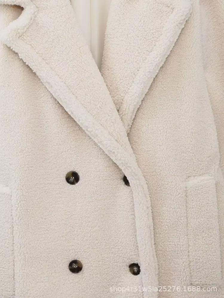 Palton Fleece Dublu Piept Femei Europene și Americane, Jachetă de Vânt, Iarnă 2023, Lungime Medie, Gros