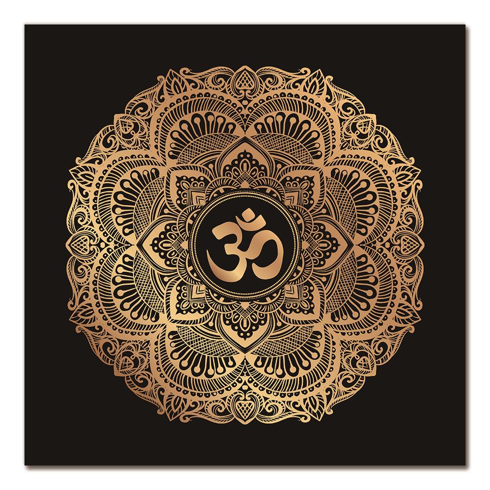 Gold and Black Mandala Lotus Art Canvas Painting on The Wall Posters Prints Religion Wall Art Pictures for Living Room Decor
