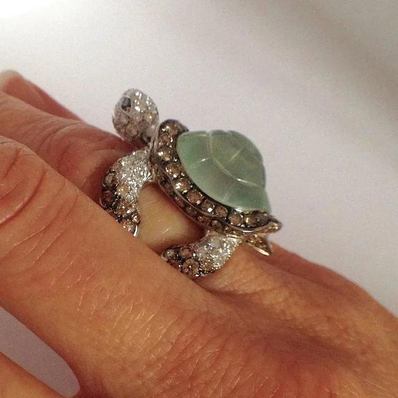 

Classic Fashion Cute Turtle Rings Crawl Animal Green Turtle Shell Rhinestone Rings For Women Girl Glamour 10