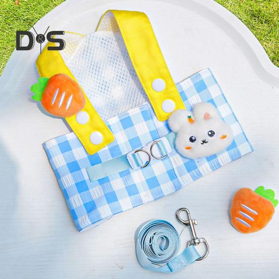 Conjunto de 3 peças para filhotes de verão, chapéu de sol ajustável, arnês e guia com decoração de pelúcia de desenho animado para gatos e cães de pequeno e médio porte
