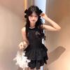 Rich Family Daughter Fine Flash Diamond Collar Daughter Gold Small Black Dress Vest Skirt Birthday Date Small Gift Dress Women's Dress Summer