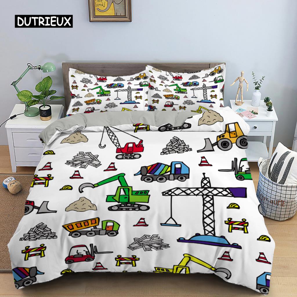 2/3-teiliges Einfache Cartoons Auto Bettwäscheset Hohe Qualität Kind Bagger Kran Polyester Bettbezug Einzeln Doppel Voll Queen King Size