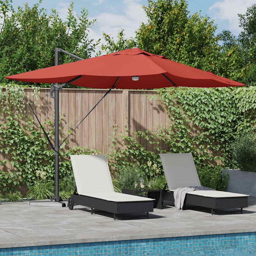Cantilever Sun Umbrella with LED Light Strips Terracotta 351 X 250 X 253 Cm