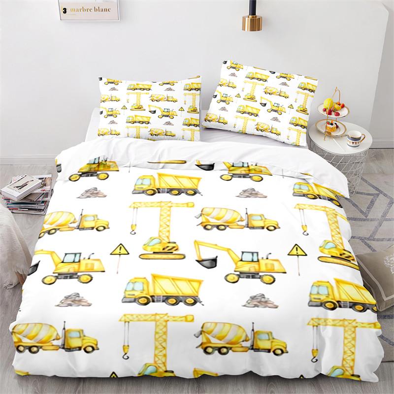 Kid Tractor Truck Duvet Cover Twin Cartoon Transportation Quilt Cover Polyester Construction Vehicle Bedding Set Car Theme Decor