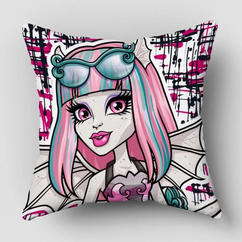Monster High Pillow Cover Bedroom Home Office Decorative Pillowcase Square Zipper Pillow Cases Satin Fabric 10.16WJY