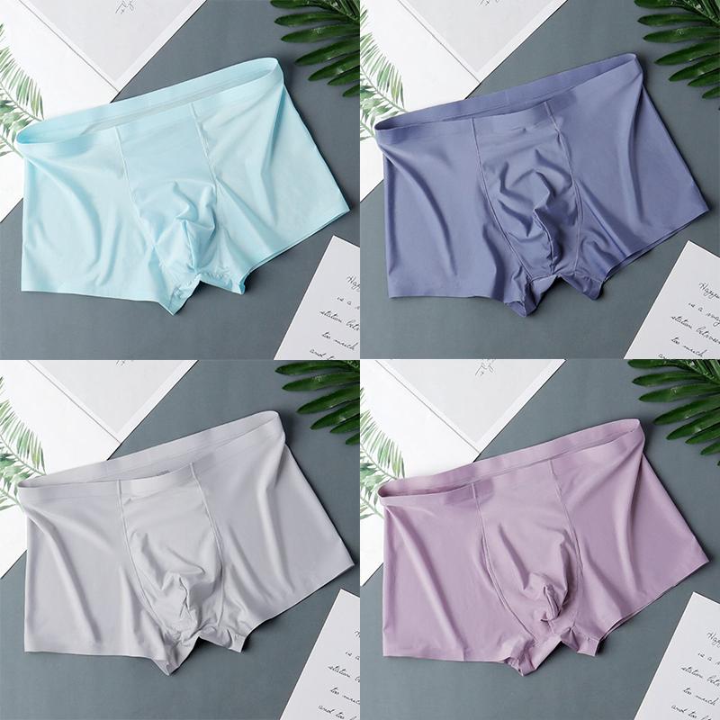 Men's Ice Silk Sexy Seamless Boxer Shorts Underwear Fashion Underpants Male Comfortable Ultra-thin Breathable Panties