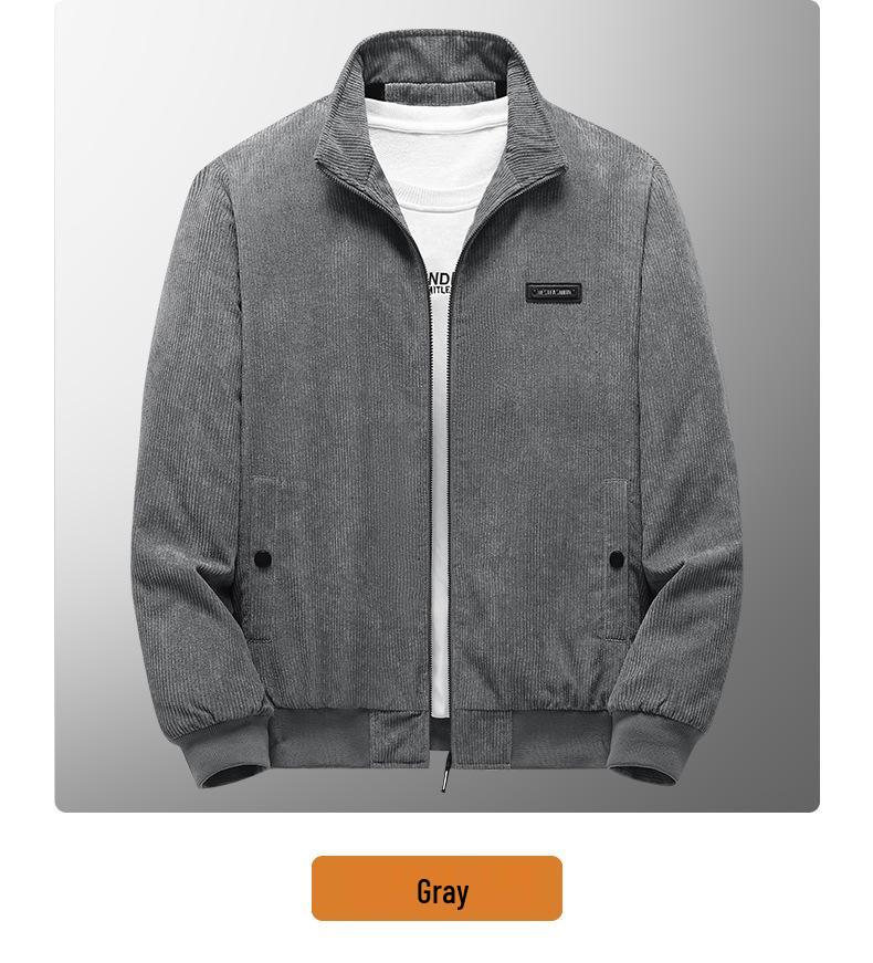Men's Winter Corduroy Jacket with Stand-Up Collar and Lamb Wool Lining - Trendy, Thick, and Casual.