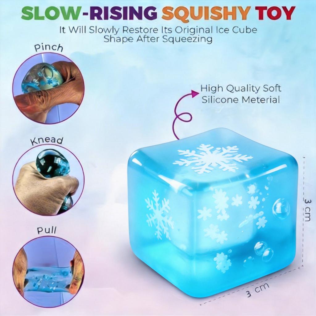 Snowflake Cube Squeeze Toy — Sky-Blue Stress-Relieving "Ice Cube" — Creative Squeezable Novelty.
