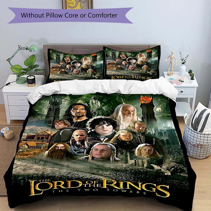 Lord of the Rings Two Towers Print 3Pcs Bedding Set,Duvet Cover with 2 Bedro,Pillowcase Home Birthday Gift