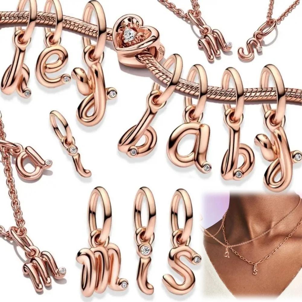 Brand New Plated Rose Gold Letter A-z 26 Alphabet Bead Component Zircon Letter Charm Bead Component Compatible With Authentic Original Bracelet High