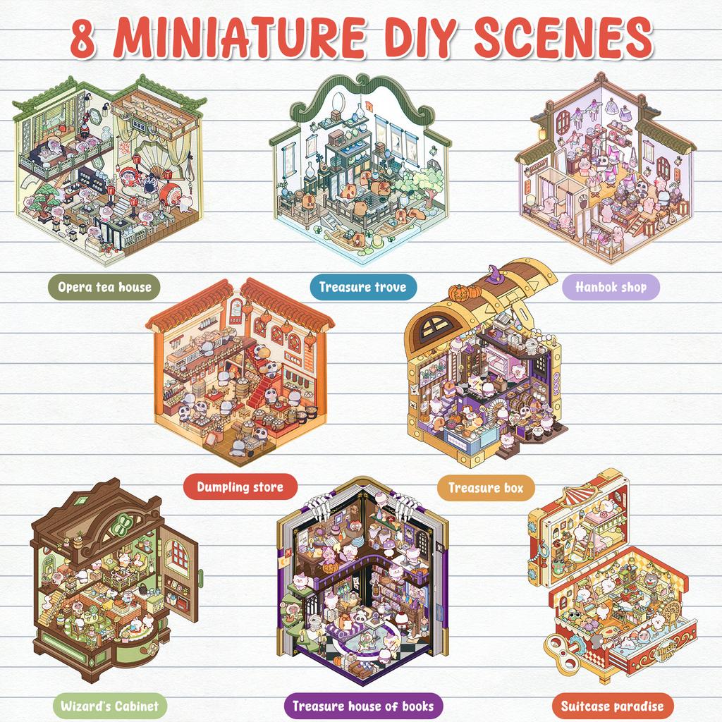 12/8Pc DIY 3D House Stickers Set Cartoon Miniature Scene Stickers Painting Stacking and Pasting Hand Account for Kid Girl Gifts