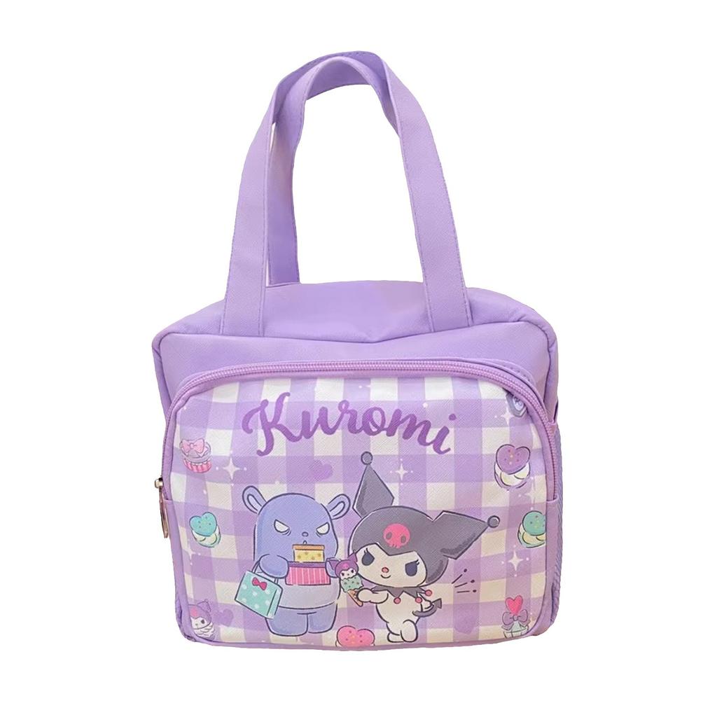Cute Cartoon Worker PU Waterproof Lunch Box Bag With Rice Bag, Bento Bag, Handbag With Multiple Pockets, Mesh Zipper, Mommy Bag