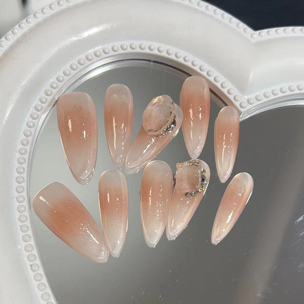 Wearing Armor Pure Handmade Manicure Finished Fake Nail Patch Pure Luxuriant Nude Blush Flash Crystal Diamond