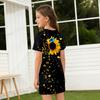 Girls Print Casual Dress Kids Loose Round Neck Short Sleeve Thin Sundress