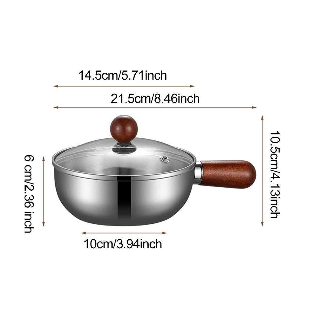 Multifunctional Stainless Sauce Pan with Clear Glass Lid Nonstick Coffee Butter Warmer for All Stove Types