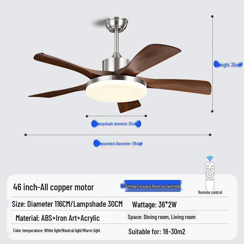 Walnut Retro Ceiling Fan Light with Straight Blades, Mid-Century Style for Bedroom or Restaurant